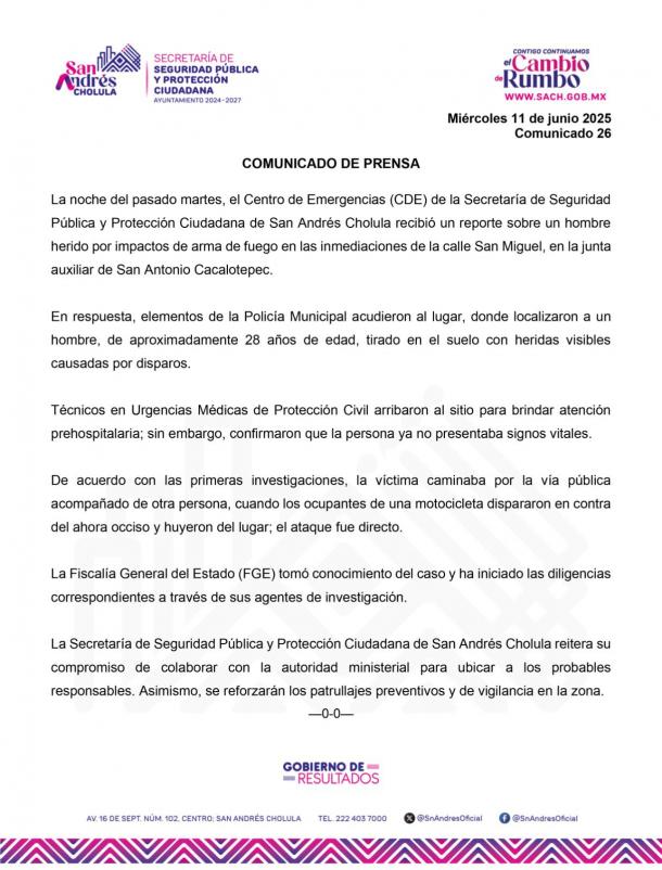 Foto: Policía Municipal de San Andrés Cholula
