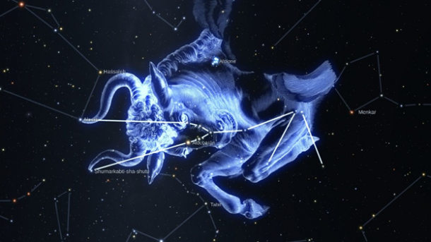 La constelación Tauro simbolizada por la figura de un toro que representa la fertilidad y la fuerza (foto tomada de https://constelaciones.net/tauro/).