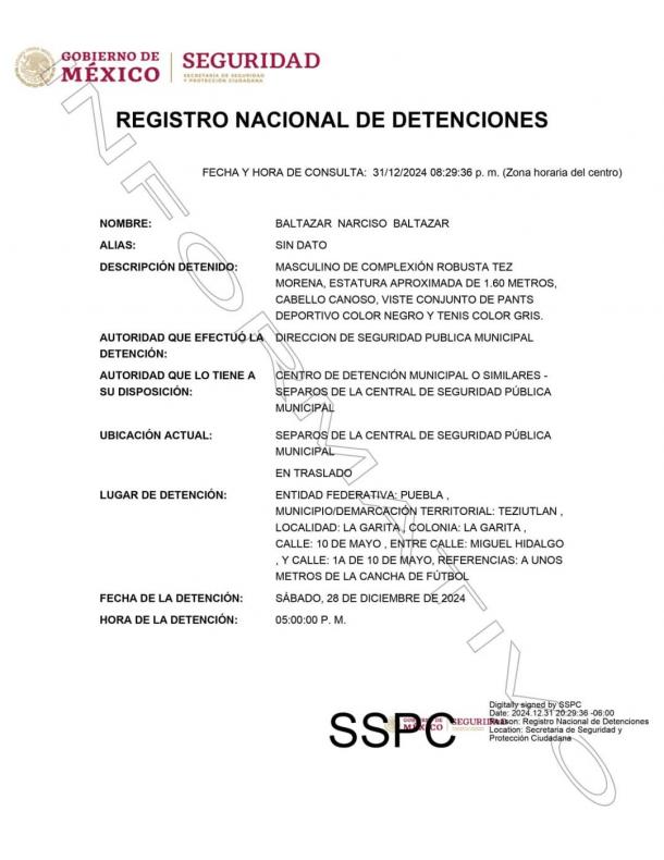 Foto: Registro Nacional de Detenciones